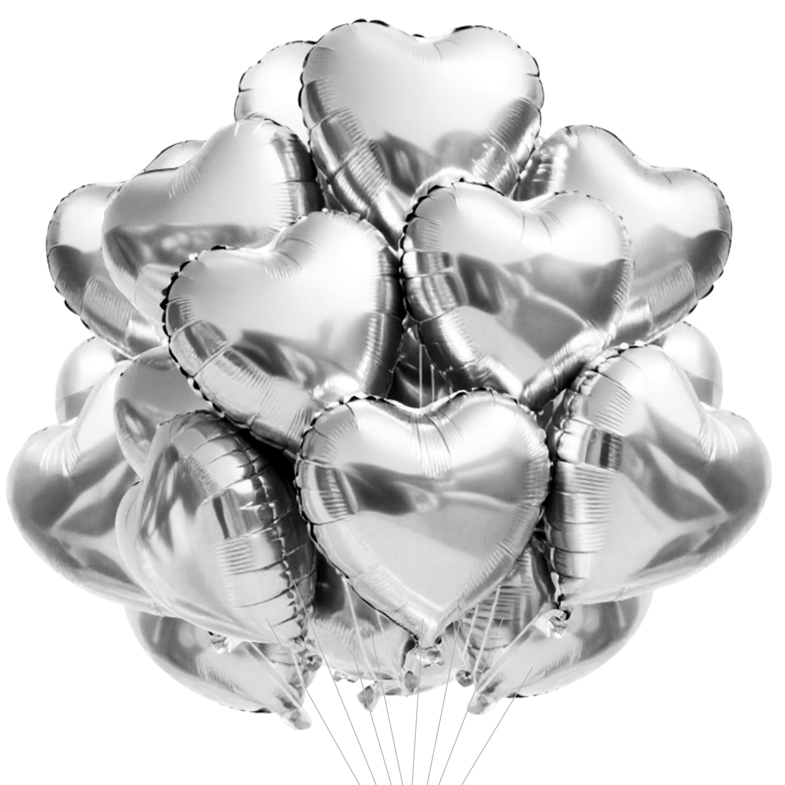 TONIFUL 30Pcs 18 Inch Silver Heart Balloons Silver Heart Shape Foil Mylar Balloons Decoration for Birthday Valentine's Day Wedding Bridal Shower