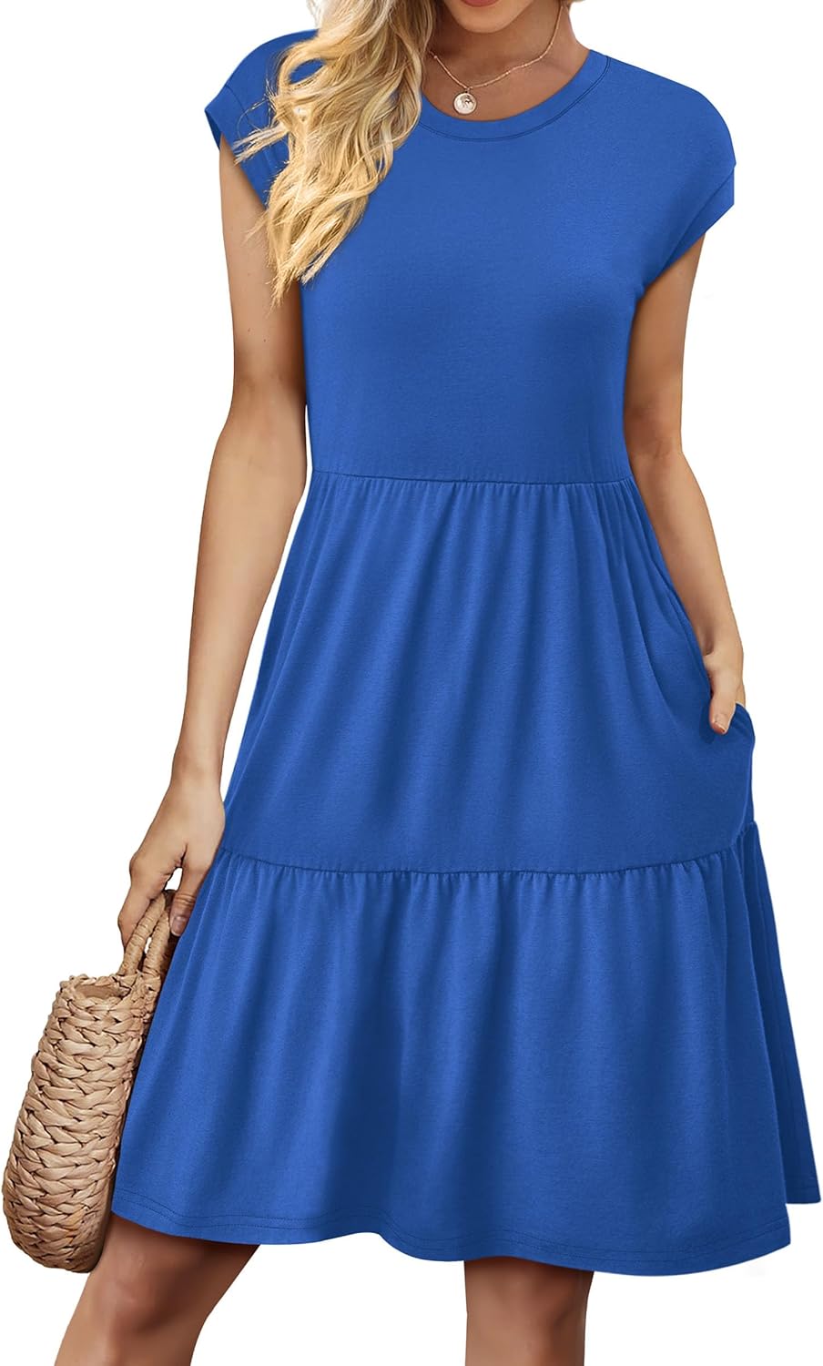 WIHOLL Summer Dresses for Women 2026 Cap Sleeve Casual Sundresses Floral Tiered Swing Fashion Beach Vacation Dress