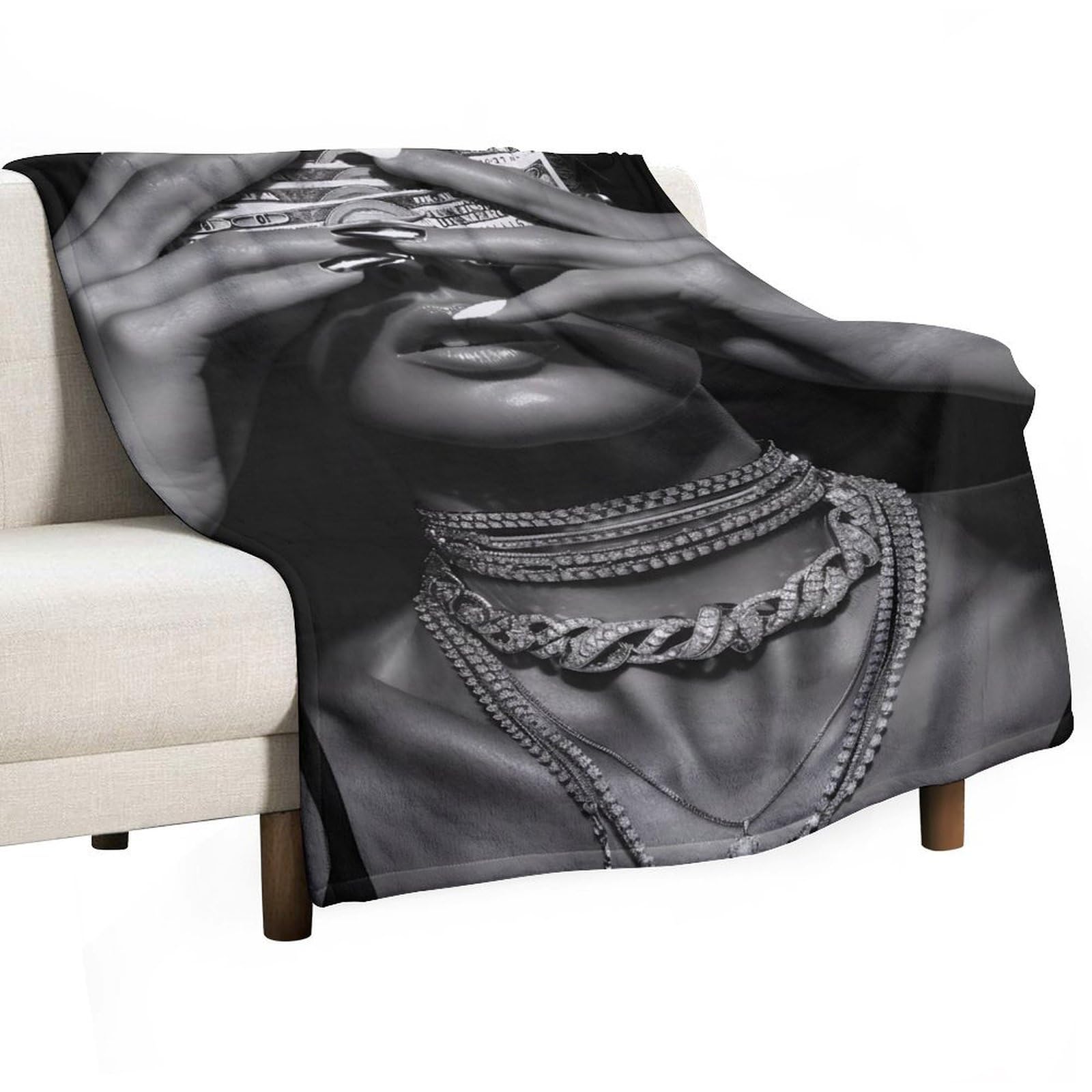 Yhgsreuoh White-Style Money Face Woman Black And White Wealth 04 Flannel Blankets Fleece Soft Throw Lightweight Plush Gifts For Couch, Bed, Cozy Sofa Plush, Chair, Lovers 100X130cm(40X50in)