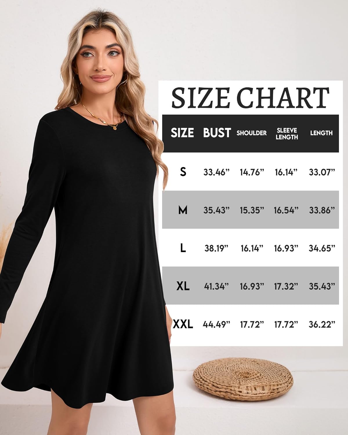 Huukeay 3 Pack Women's T Shirt Dresses, Long Sleeve Crew Neck Tunic Dresses Casual Loose Plain Dress Basic Swing Flowy Dress - Image 6