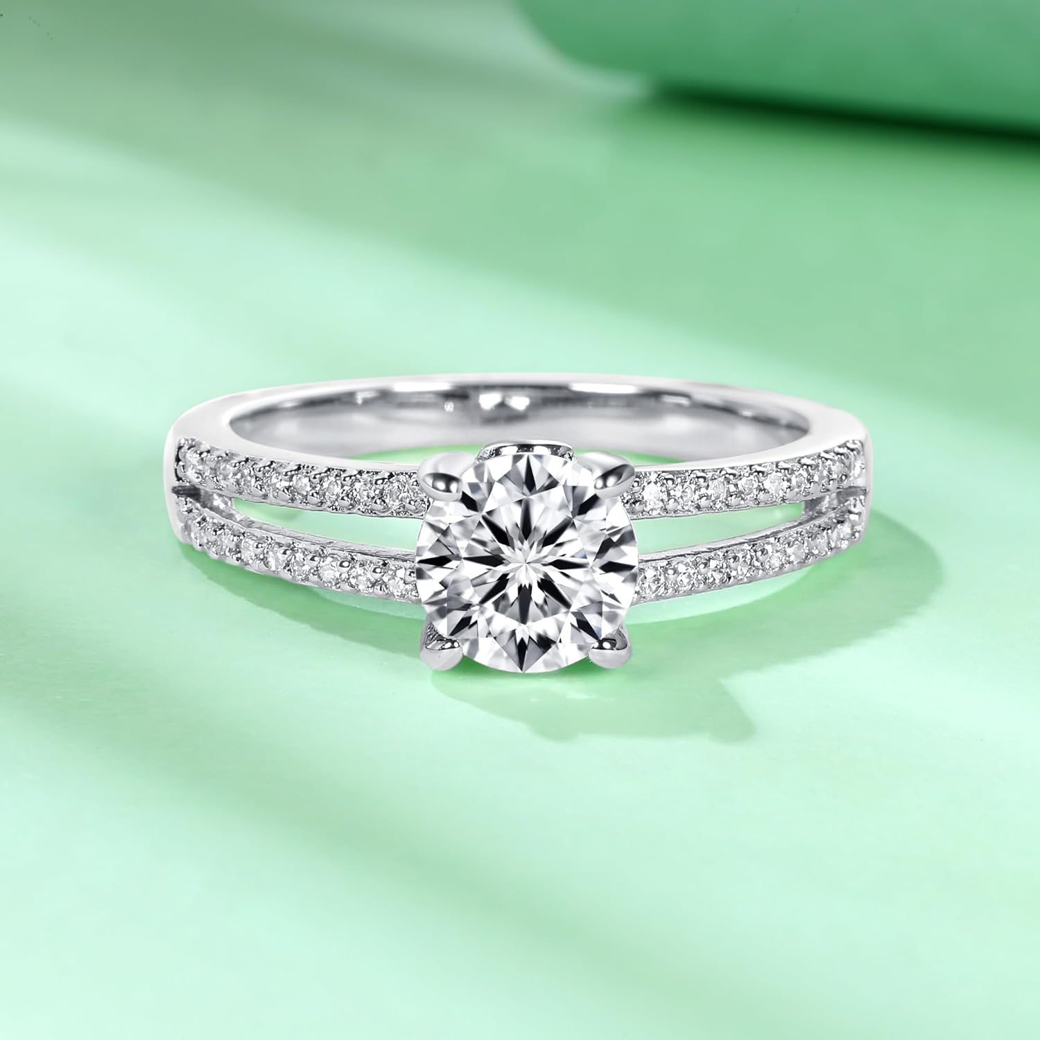 TIKJE Round Cut CZ Solitaire Engagement Ring for Women, Split Shank Design&18K White Gold Plated, Fake Diamond Ring Promise Engagement Wedding Band Gift For Her Size 6-9 - Image 3