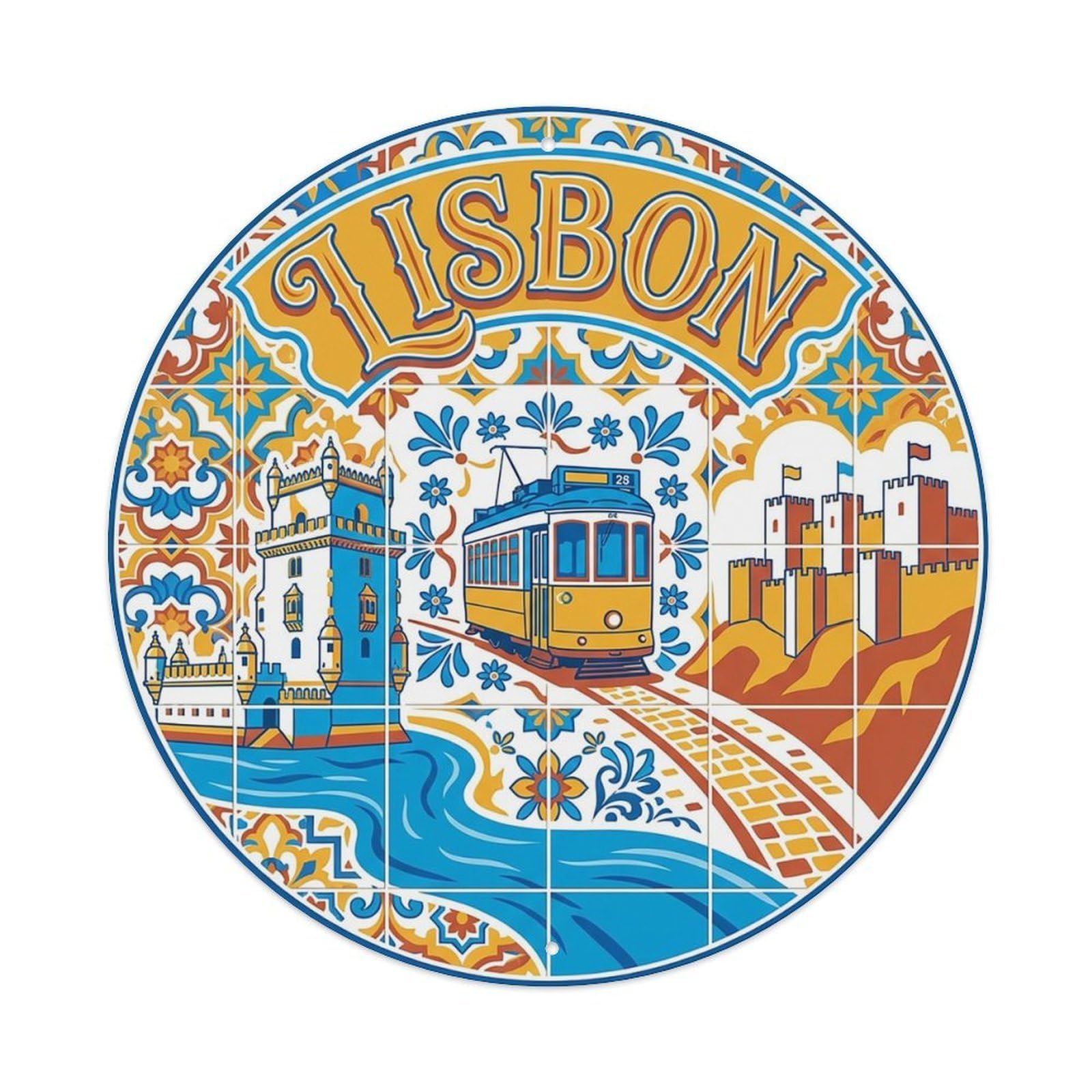 Vintage Travel Portugal Lisbon Vintage Metal Tin Sign Plaque Wall Decor for Cafe, Club Bar, Office, Garden Metal Poster 8x8Inch