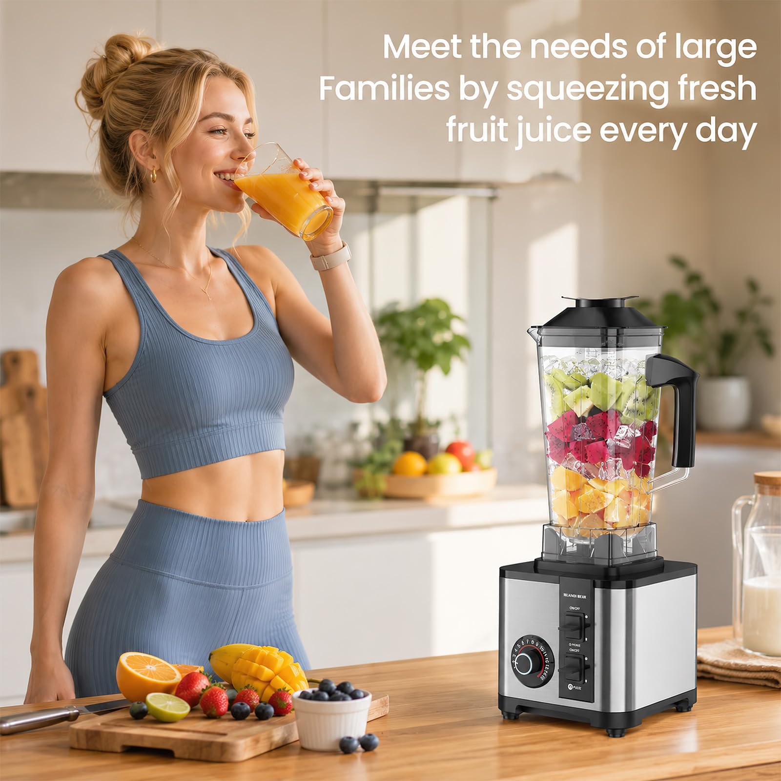 Frullatore multifunzione, frullatore per succhi e frullati 2 in 1, 15 velocità, 2 caraffe (2,5 l + 0,5 l), lame in acciaio inox, trita rapidamente ghiaccio e frutta congelata (2 in 1 B)