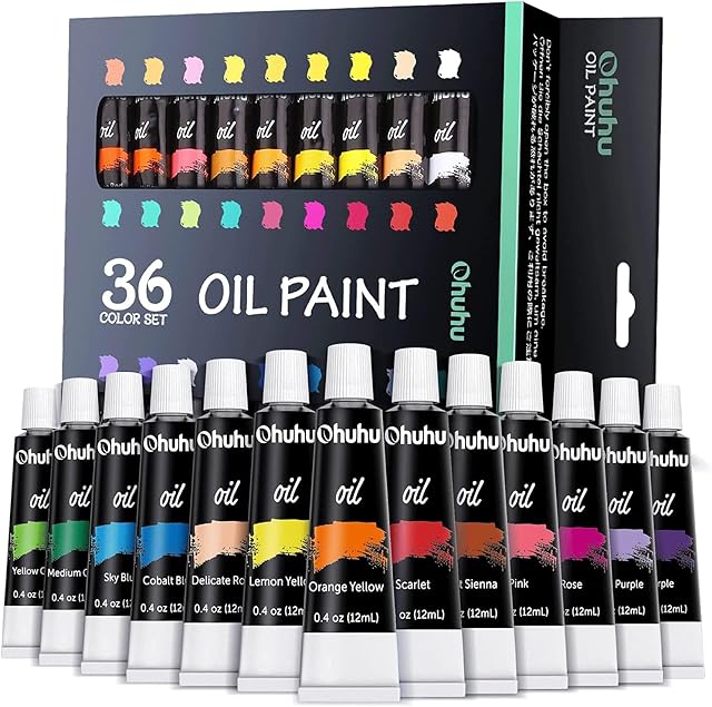 Oil Paint Set, Ohuhu 12ml x 36 Colours Paints for Paper, Canvas, Wood, Ceramic, Fabric & Crafts, Ideal and Premium Gifts for Back to School