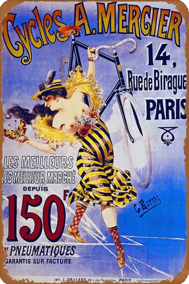 TYmall Metal Wall Sign Plaque Vintage Retro Poster Cycles A. Mercier Bicycle Paris France French Advertisement Art Print Kitchen Metal Signs 20X30cm
