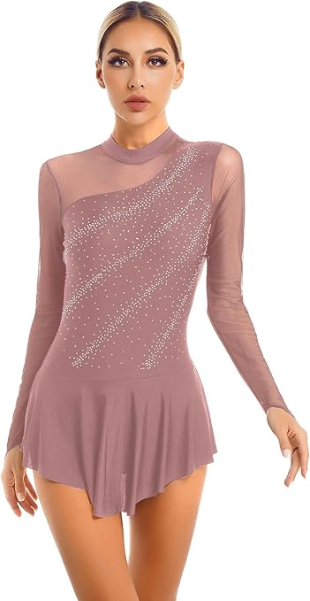 Miutii Damen Tanzkleid Langarm - Pailletten Patchwork Für Ballett & Eiskunstlauf