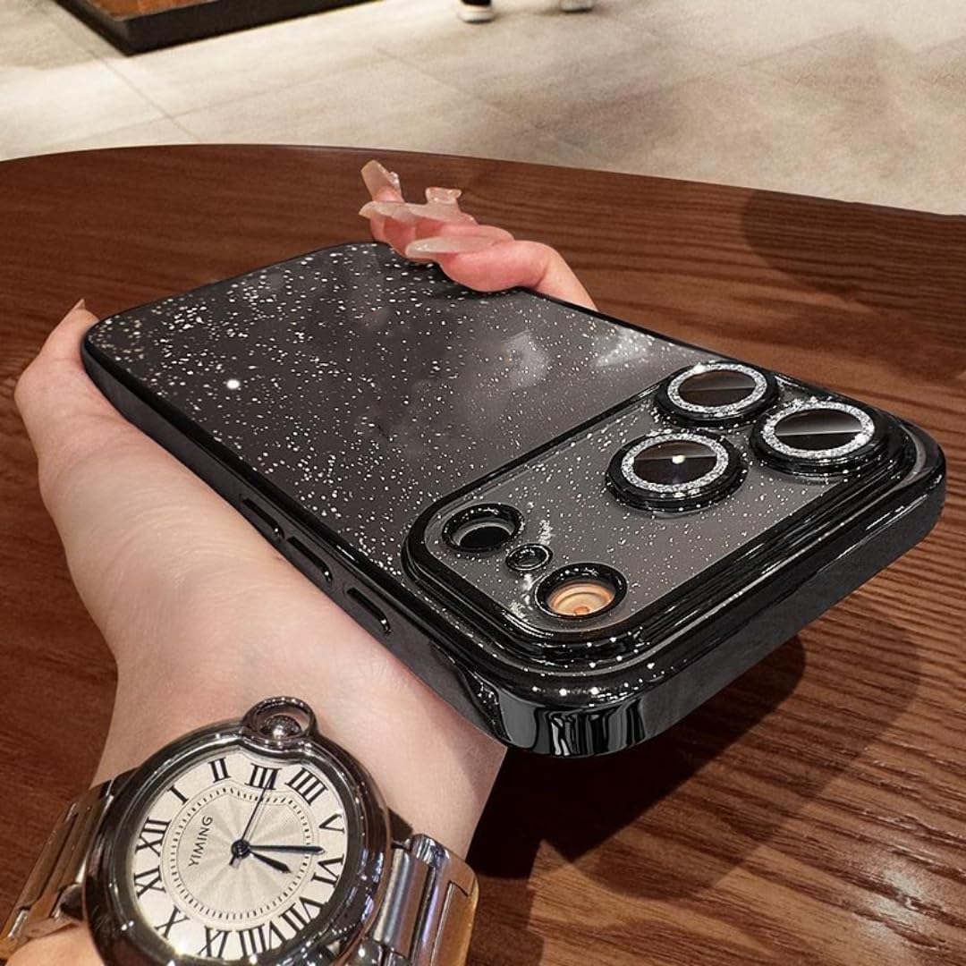 Coque iPhone 16 Pro souple noire protège objectif photo paillettes - 7