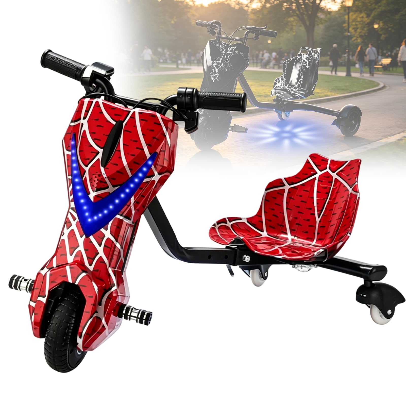 Triciclo Eléctrico para Niños de 5 a 8 Años, Realizar Derrapes y Giros de 360°, Carro Electrico Niño Montable, Juguete Scooter Eléctrico para Niños con Luces de Colores 8-Inch-K