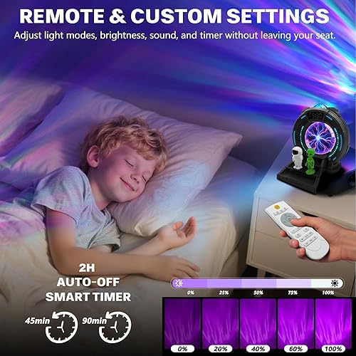 Miniatura 4 de Proyector de luz nocturna con globo de plasma, proyector de luz del norte para dormitorio, luz nocturna para niños con ruido blanco, altavoz