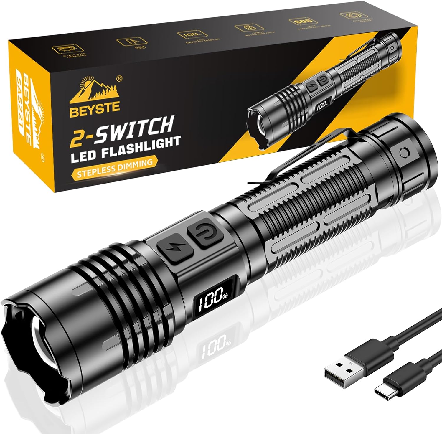 Taschenlampe LED Aufladbar 1000000 Lumen Extrem Hell - 1500m