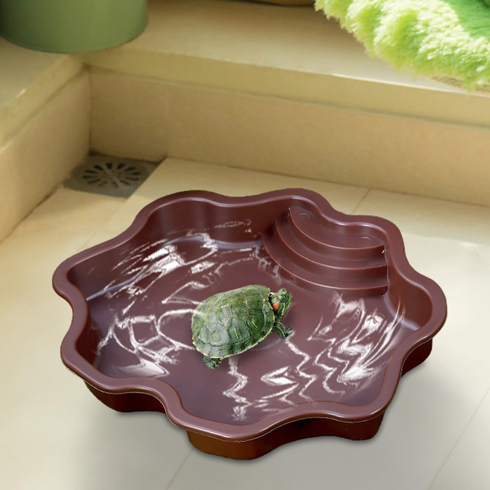 Générique Bol D'eau Pour Reptiles Avec Échelle, Plat D'eau Pour Tortue De Piscine Avec Rampe, Bassin De Douche Pour Terrasse, Piscine Pour Tortue, Pour Dragon Barbu, Grenouille, Gecko(Brun