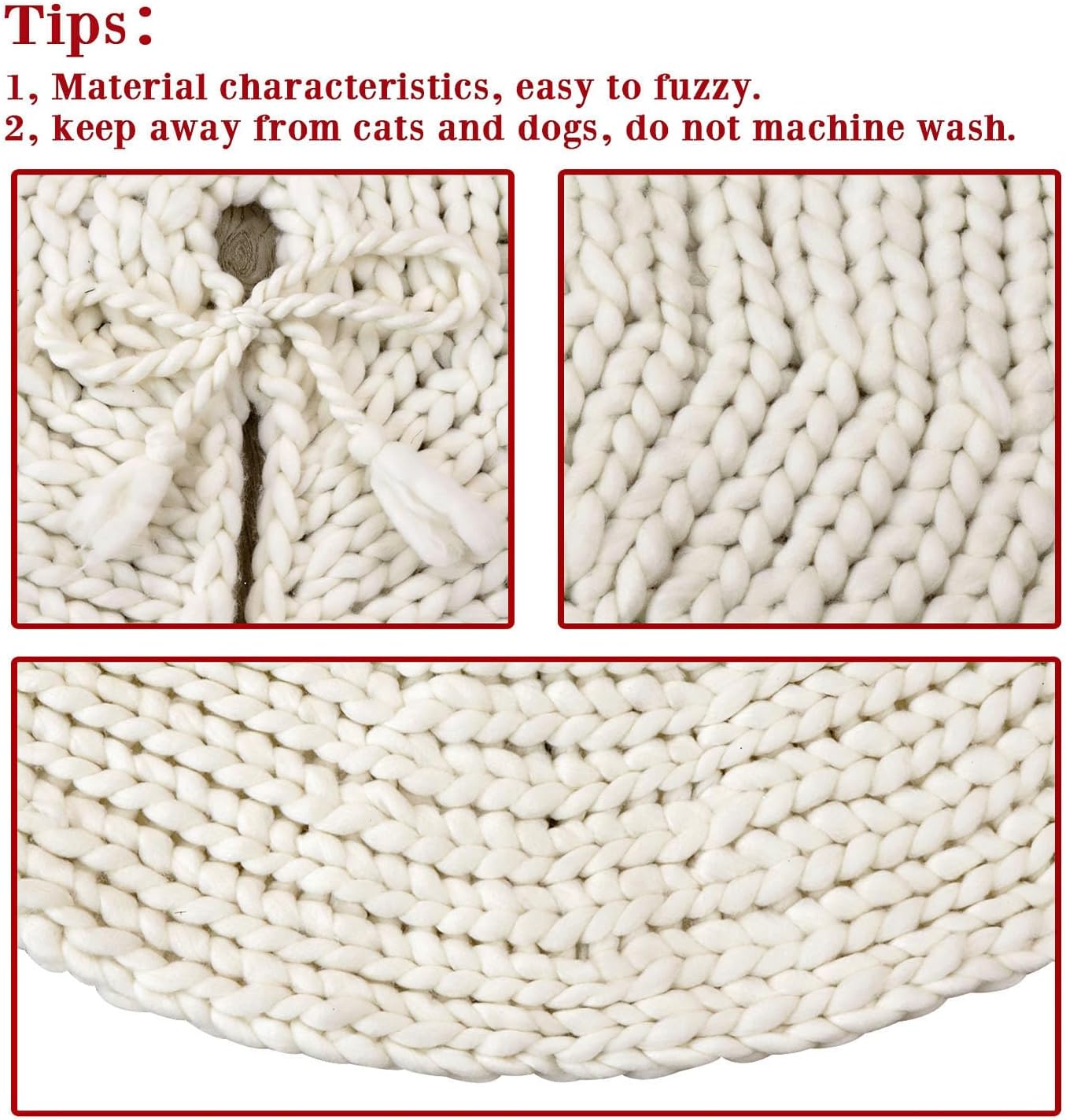 48 inch Christmas Tree Skirt: Chunky Knit Tree Skirt for 7.5ft Tree, Crochet Cream White Tree Skirt, Vintage Tree Skirts, Rustic Farmhouse Christmas Decorations