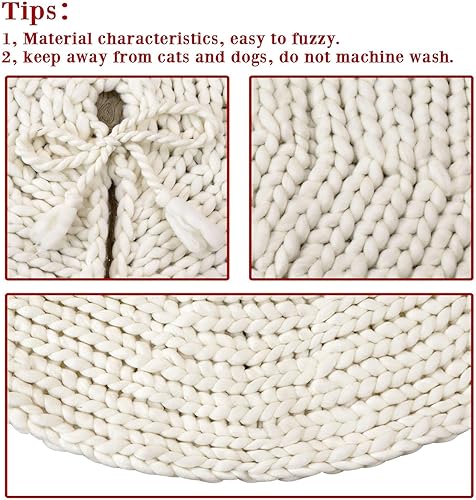 Miniatura 4 de Falda de árbol de Navidad de 48 pulgadas: falda de árbol de punto grueso para árbol de 7.5 pies, falda de árbol blanco crema de ganchillo, faldas