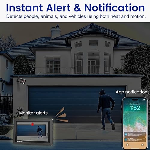 Miniatura 3 de CasaCam Sistema de cámara de seguridad inalámbrica VS802 con monitor de pantalla táctil de 7 pulgadas y 2 piezas. Cámaras HD, audio bidireccional,