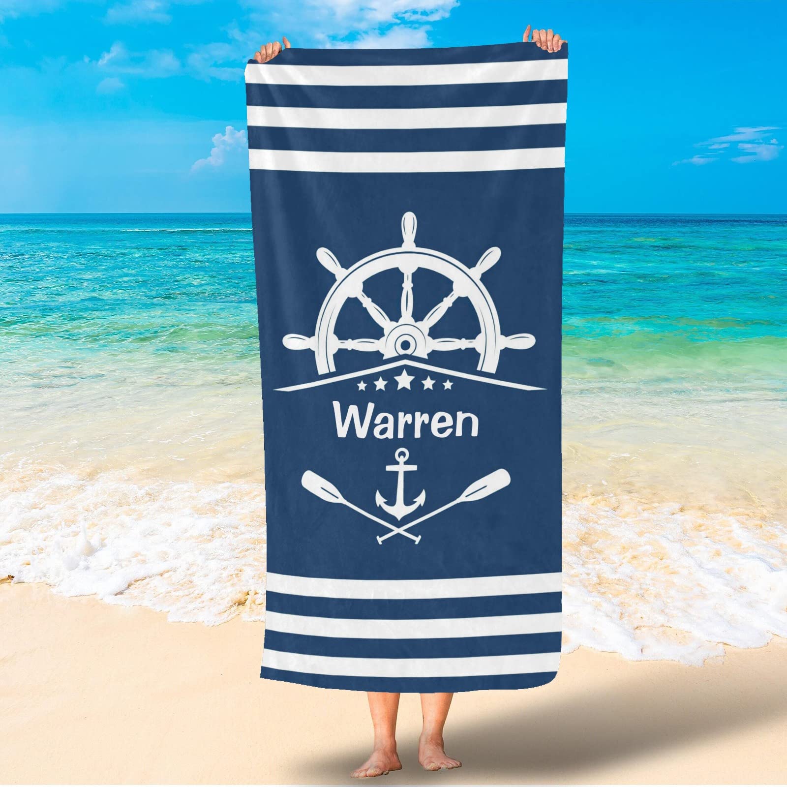 Custom Nautical Anchor Beach Towel - Personalized 60x30 Inch Quick-Dry Towel For Travel, Pool, Or Gift - View #4
