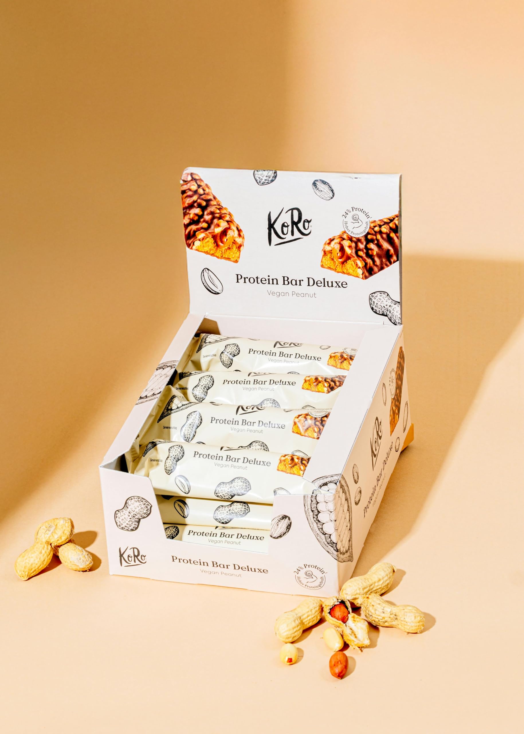 KoRo - Barre protéinée Deluxe Vegan cacahuète 12 x 55 g - Riche en protéines - Vegan - Sucrée au maltitol et au sucralose
