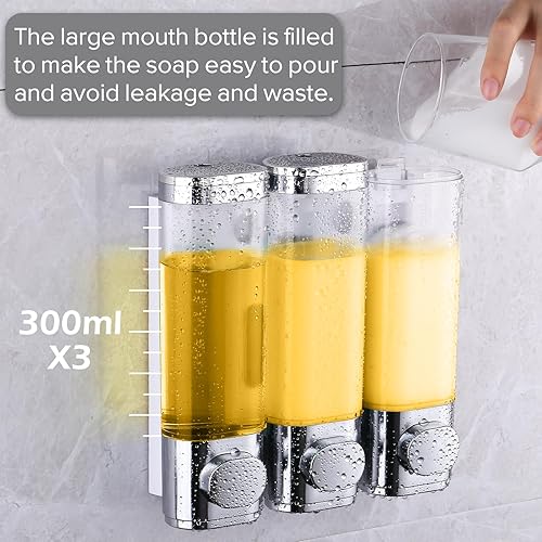 Miniatura 5 de Dispensador y organizador de bomba de ducha de baño montado en la pared 3 en 1, sostiene champú, jabón, acondicionador, gel de ducha, para baño,