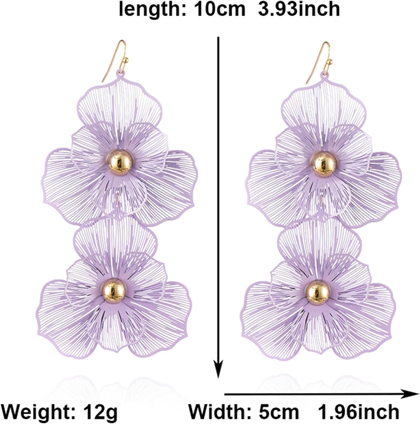 Boho Large Double Flower Earring for Women Handmade Matte Flower Earrings Bohemian Statement Earring Exaggerated Vintage Layered Floral Petal Drop Earrings Boho Summer Beach Jewelry - Image 8