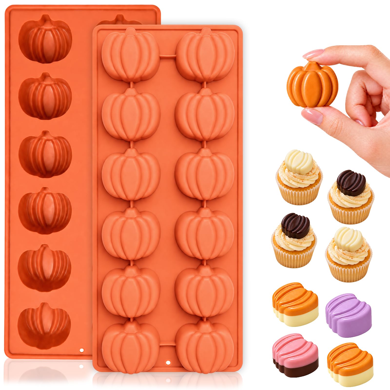 HKNMTT 2Pcs Pumpkin Silicone Molds 24-Cavity Halloween Fall Chocolate Molds