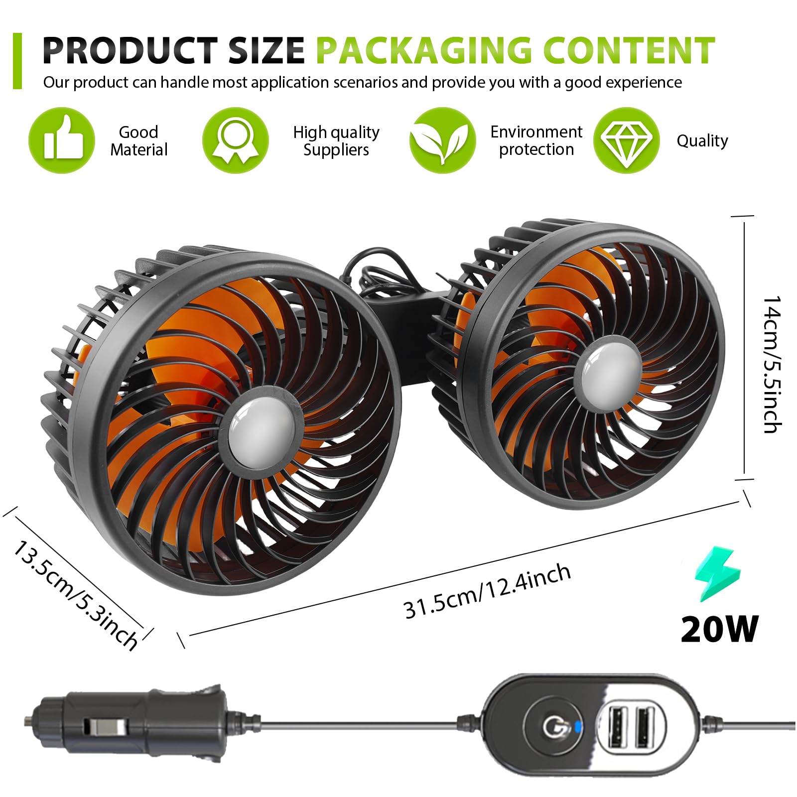Ventilateur Double Tête Ventilateur Électrique Pour Voiture, Véhicules, Camping-Car, Suv