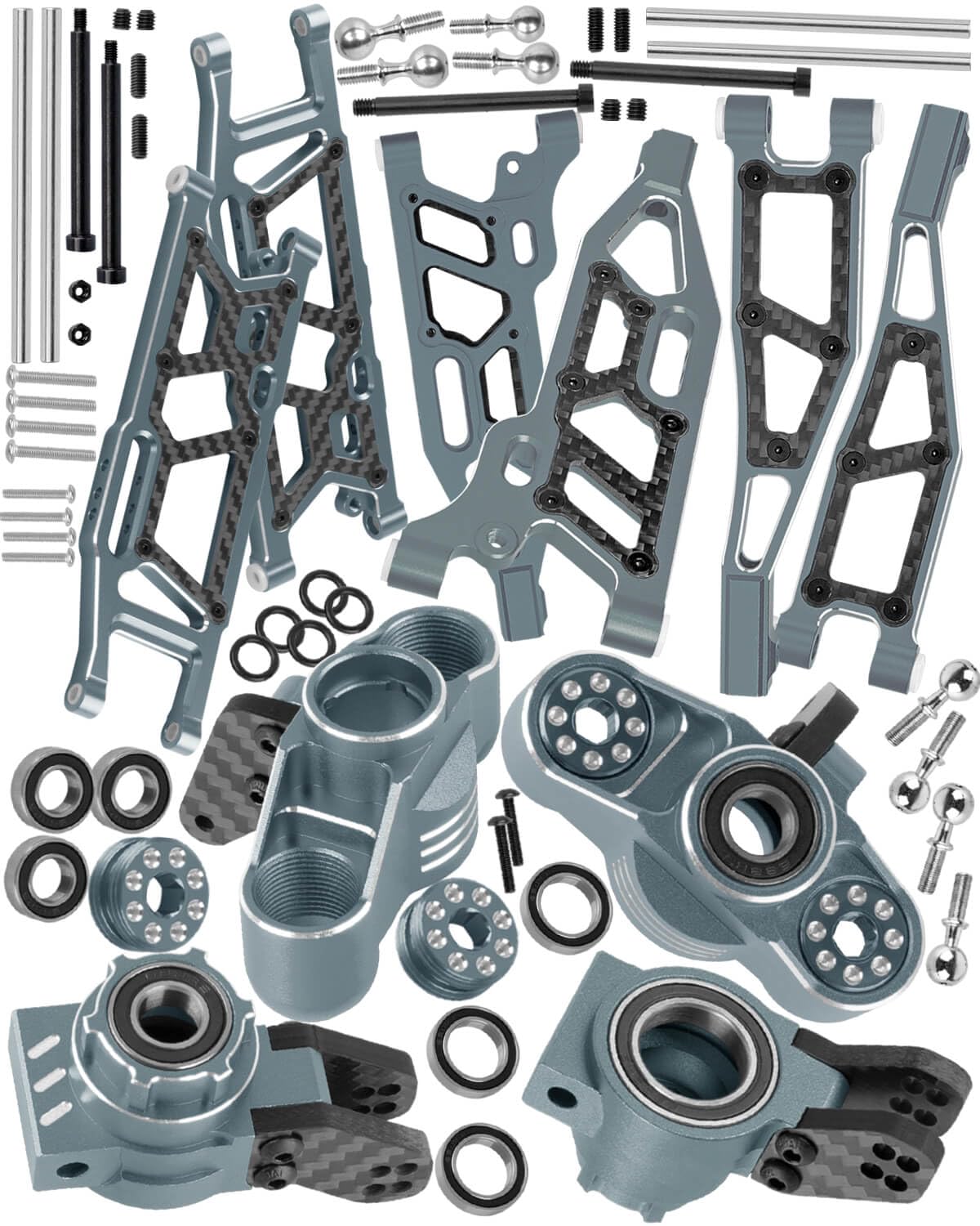 hopsupRC Upgrades for 1/8 Kraton (Also for V4&V5)/Notorious/Outcast 6S 4WD BLX,Aluminum Front Rear Suspension Arms & Front Steering Block Knuckles & C-Hubs Caster Blocks & Rear Hubs Hops Up,Titanium