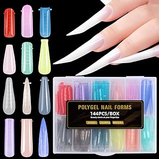Desdemona 12 Type Dual Nail Forms 144 Pcs Builder Extension Gel Extra Long Curve Nail Molds for Poly Nail Gel Art Design Salon DIY at Home (12 Type)
