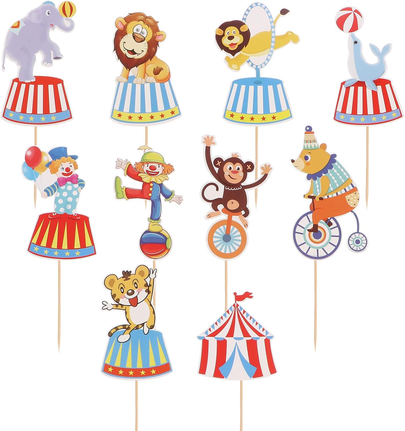 20 Pcs Circus Theme Birthday Cake Toppers Bouquet Inserts Non-edible Cake Decorations for Party Supplies