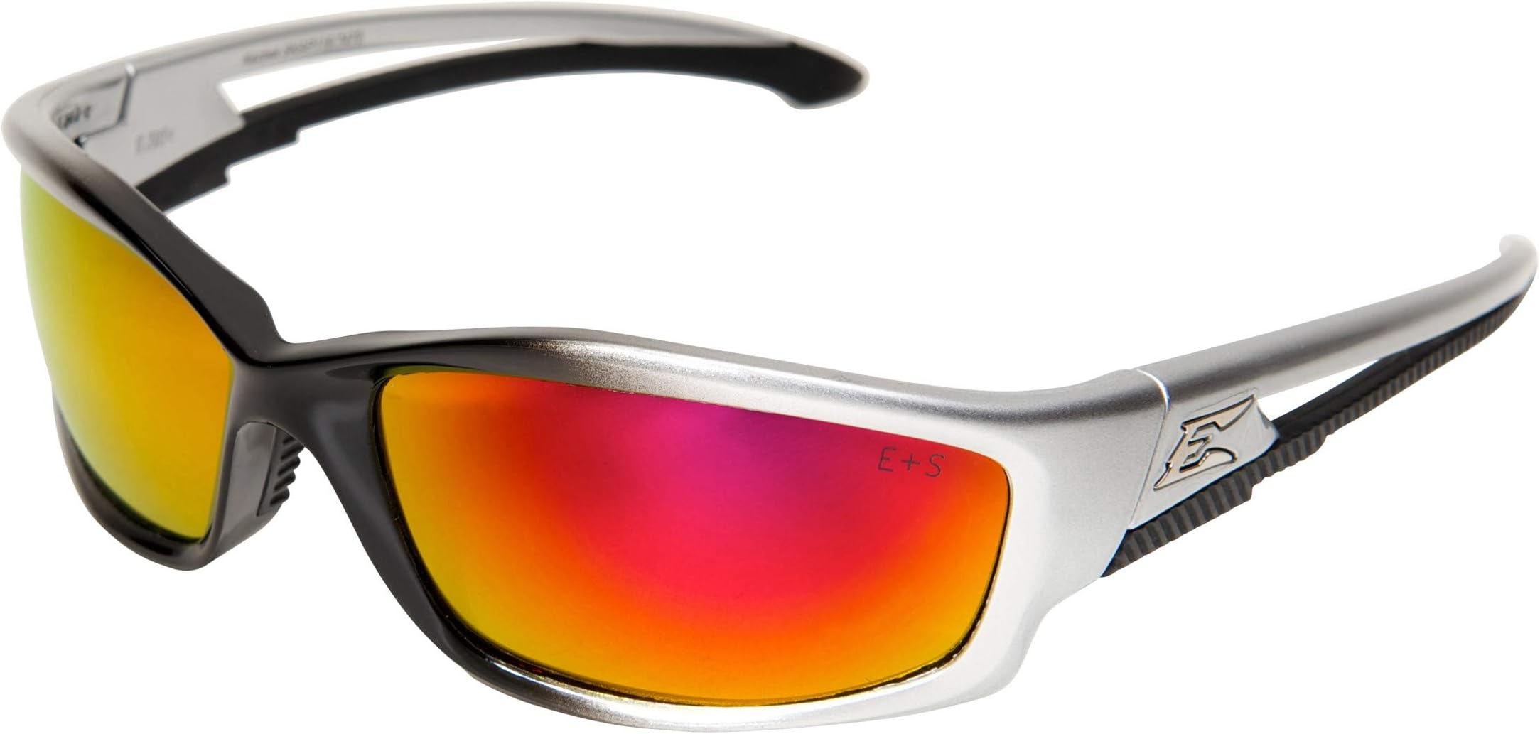 EDGESKAP119 Kazbek Wrap-Around Safety Glasses, Anti-Scratch, Non-Slip, UV 400, Military Grade, ANSI/ISEA & MCEPS Compliant, 5.04" Wide, Black Frame/Aqua Precision Red Mirror Lens