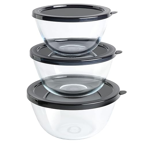 Babish Glass Mixing Bowl Set with Lids, 3-Piece