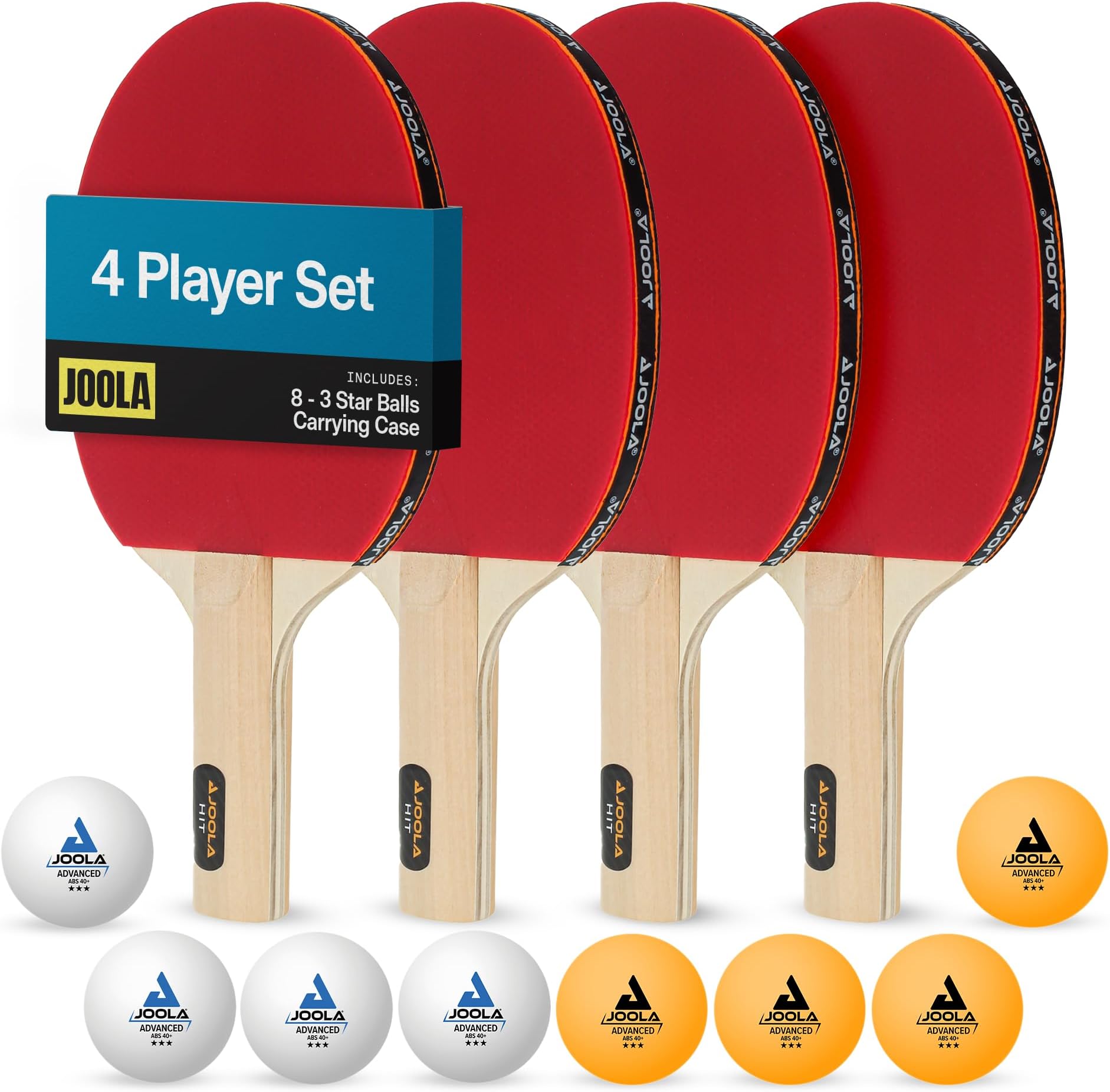 JOOLA Table Tennis Paddle Set with Balls & Carrying Case - 2 or 4 Advanced Rackets - Portable Accessories for 2-4 Players