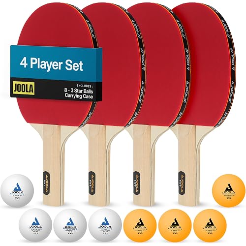 JOOLA Advanced Premium Ping Pong Paddles Set of 4 - Professional Table Tennis Paddles, 6 Advanced Training 3 Star Ping Pong Balls, and Carrying Case - Tournament Level - Indoor and Outdoor Compatible