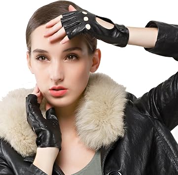 Womens Classic Half Finger Leather Driving Gloves Fingerless Lambskin Fitness Outdoor Unlined Gloves