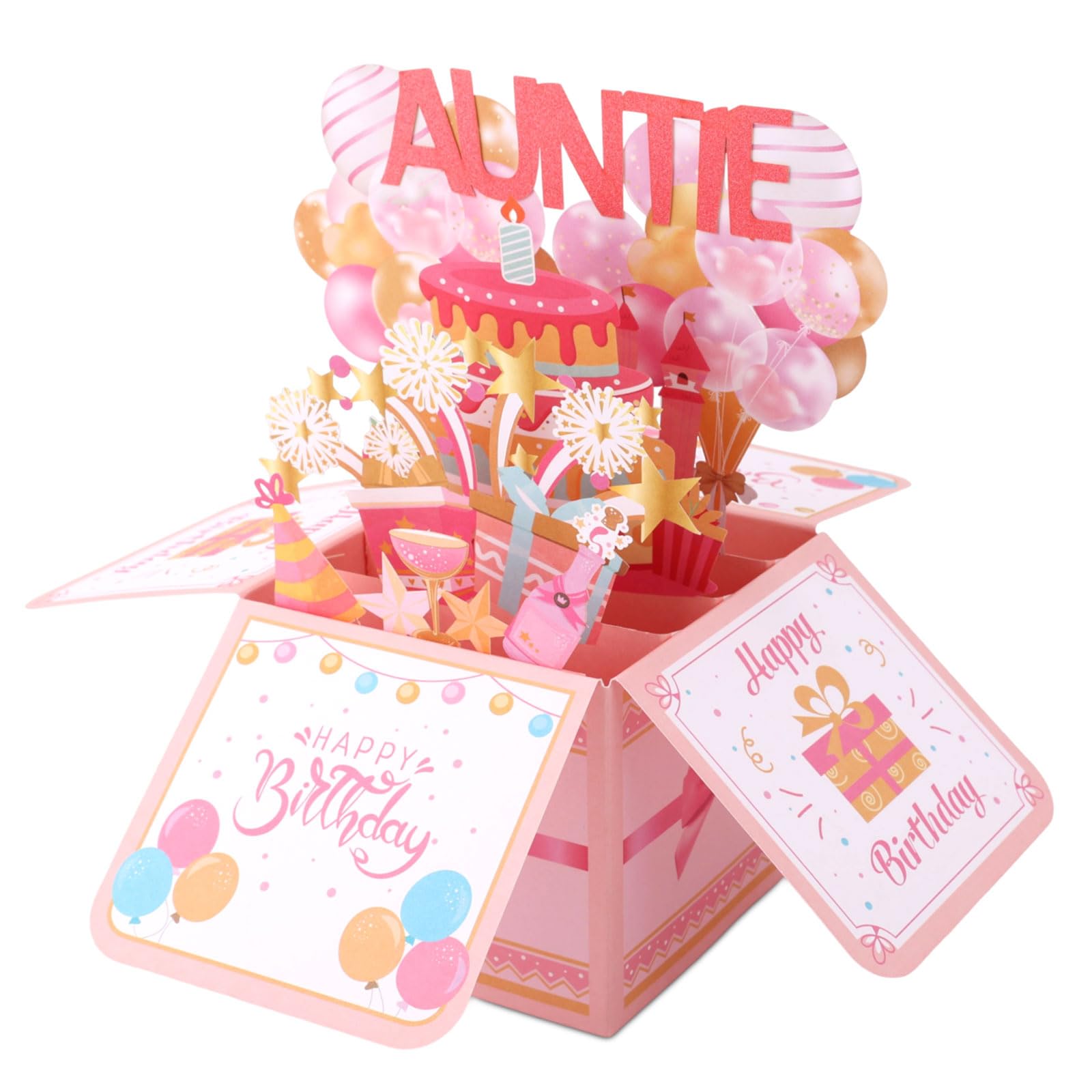 Happy Birthday Auntie Pop Up Card, Fun & Creative 3D Birthday Greeting Card with Envelope Aunt Personalized Gift from Nephew or Niece