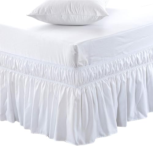 Meila - Falda de cama en tela de tres lados con elástico y volantes en un solo color fácil de poner y quitar caĂda de 16pulgadas Meila - Falda de cama en tela de tres lados con elástico y volantes en un solo color fácil de poner y quitar caĂda de 16pulgadas