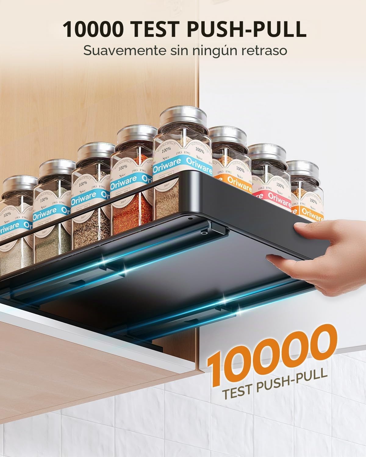 Cajones Extraibles para Cocina, 2 pisos Organizador Cocina, 2 juegos Especieros para Cocina, Construcción Metálica, Negro, 26,3 x 20,7 x 5,7 cm