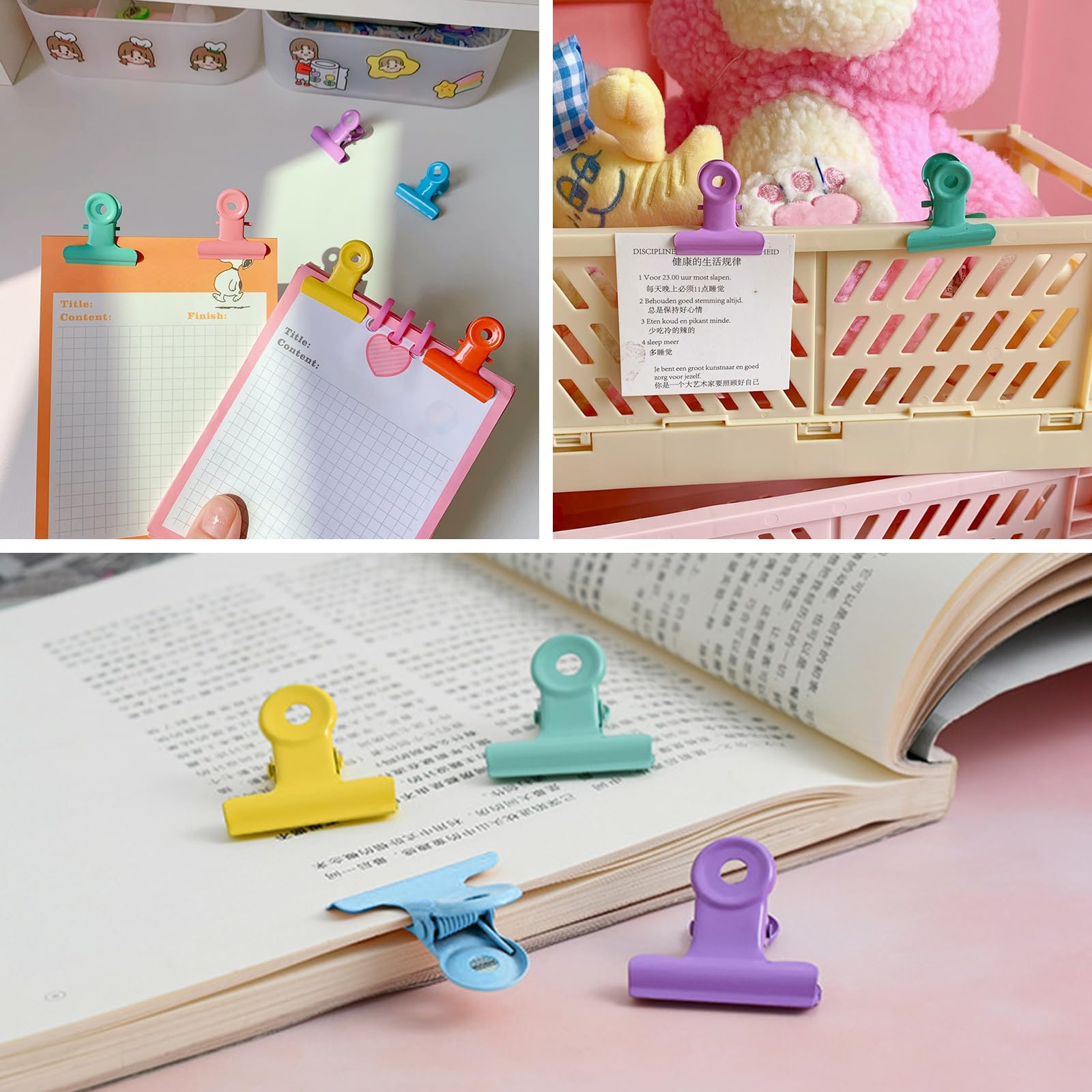 LATTCURE 30 stuks kleine bulldog paperclips, metalen klemmen, bindclips voor foto's, kantoor en keuken (zwart, 22 mm