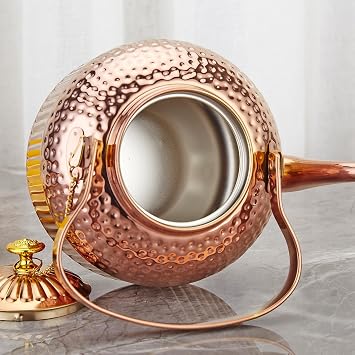 SANQIAHOME HD Copper Teapot with Infuser 42oz(1.2 litres) 5-6 Cups, Stainless Steel Tea Pot Good Pour with Strainer Filter to Brew Loose Leaf Tea Bag