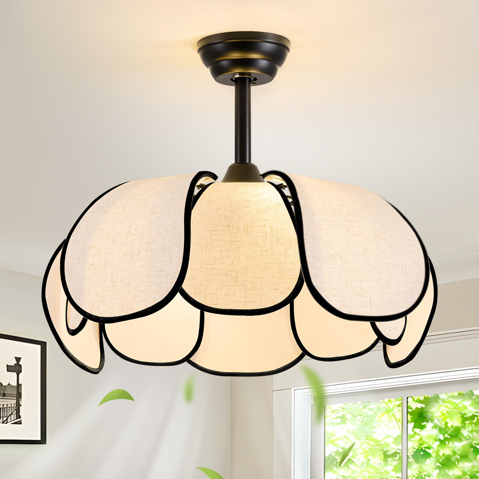 Boho Ceiling Fans with Lights,Flower Chandelier Ceiling Fan with Light and Remote Control，Coastal Fandelier for Bedroom, Living Room,Kitchen,Foyer(29 Inch,6 Speed, Timing Adjustable Height)