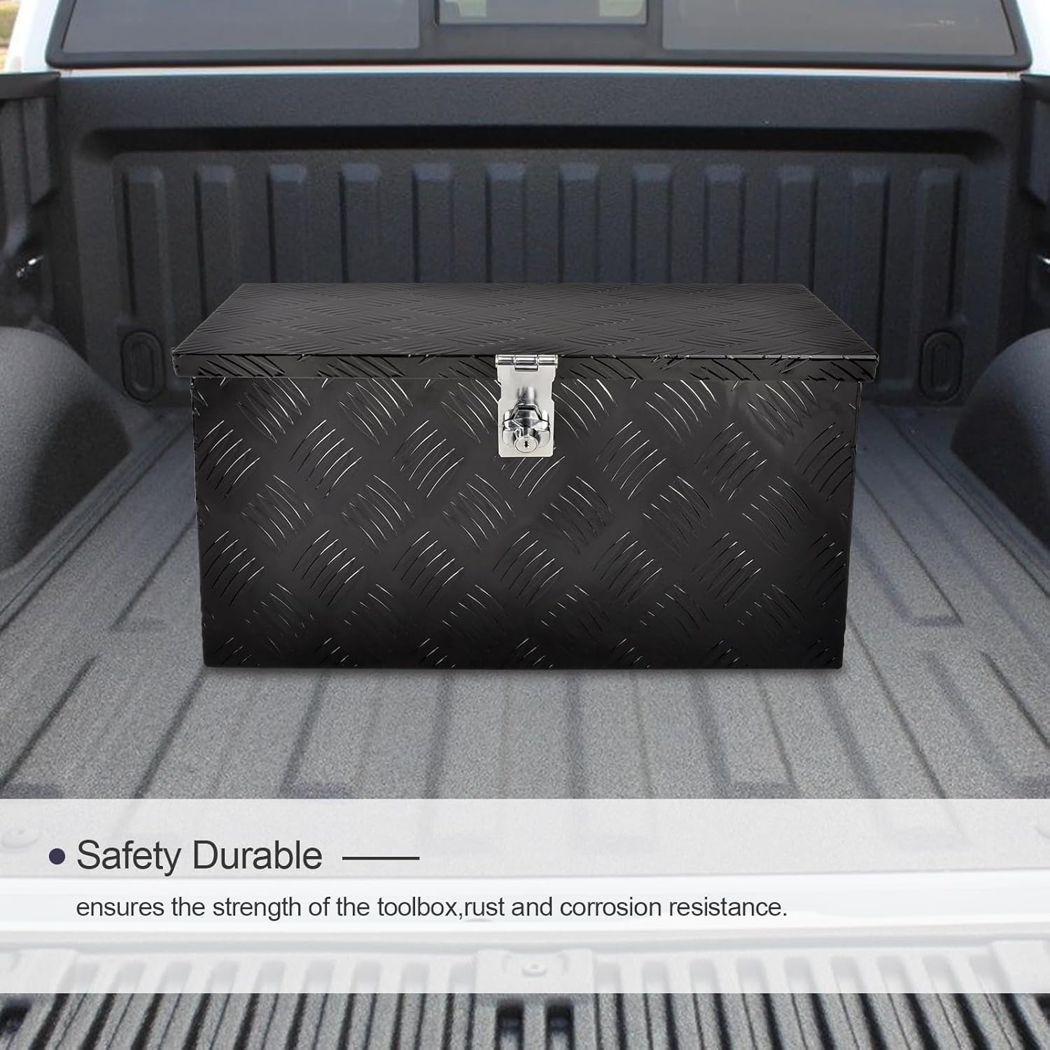 SSN 20 In Black Aluminum Tool Box 5 Bar Tread ToolBox Flatbox for Truck Car Outdoor Trailer Pickup Underbody RV ATV Storage Underbed Tools Organizer with Lock Side Handle and Keys 20"X12"X9.5"