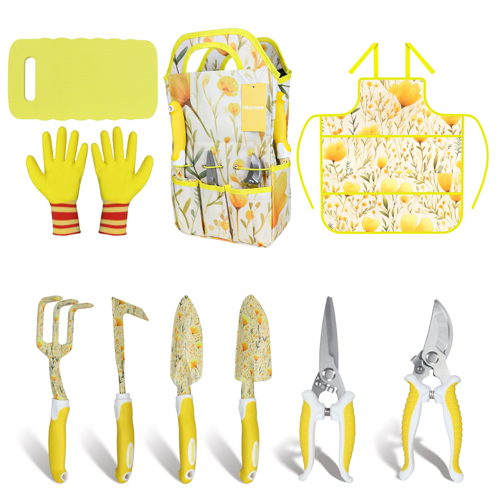 Yellow Garden Tools Set 10 Pieces, Gardening Gifts for Women