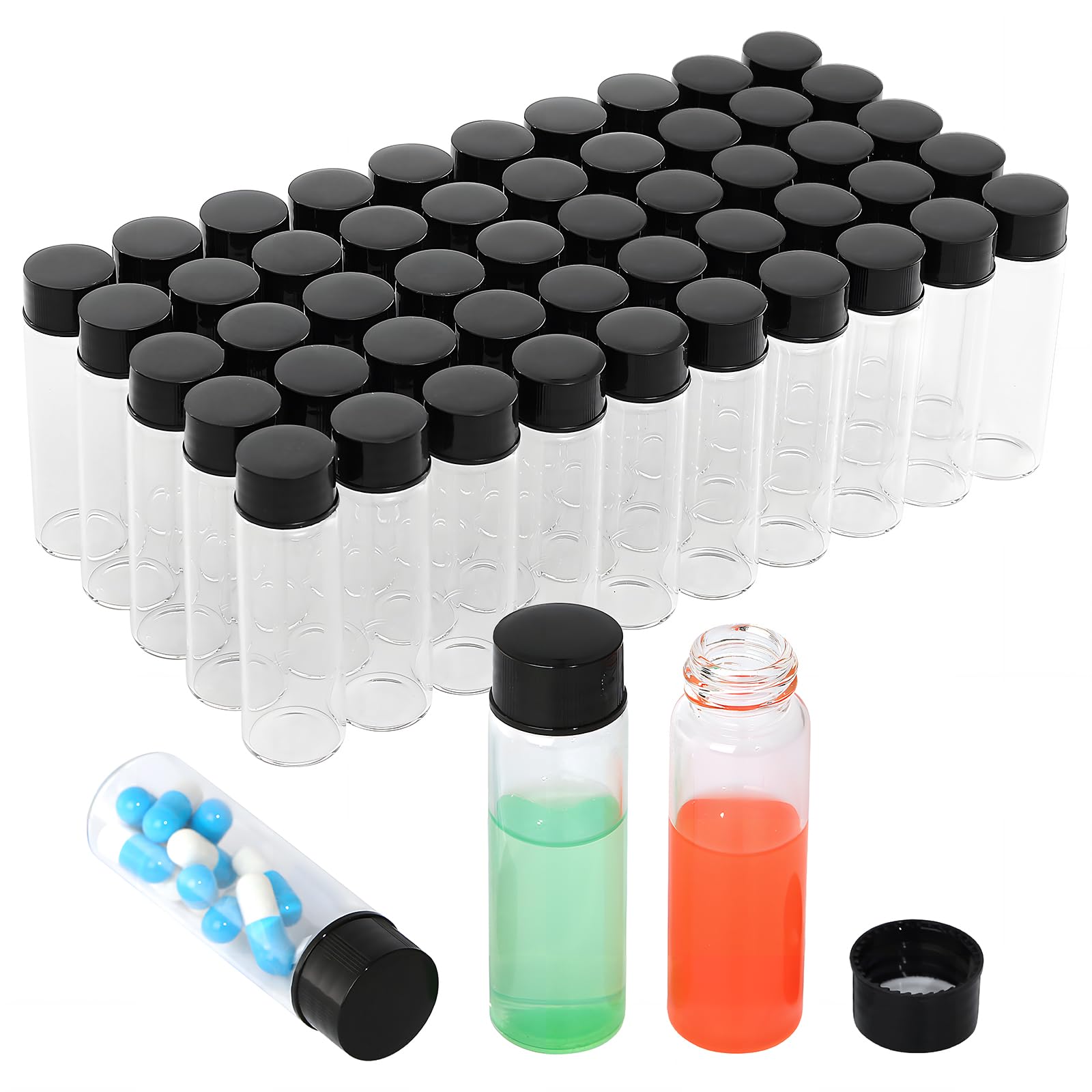 Photo 1 of 15ml Clear Glass Vials with Screw Caps 50pcs Sample Vials Liquid Leak-Proof Clear Bottles with Lids