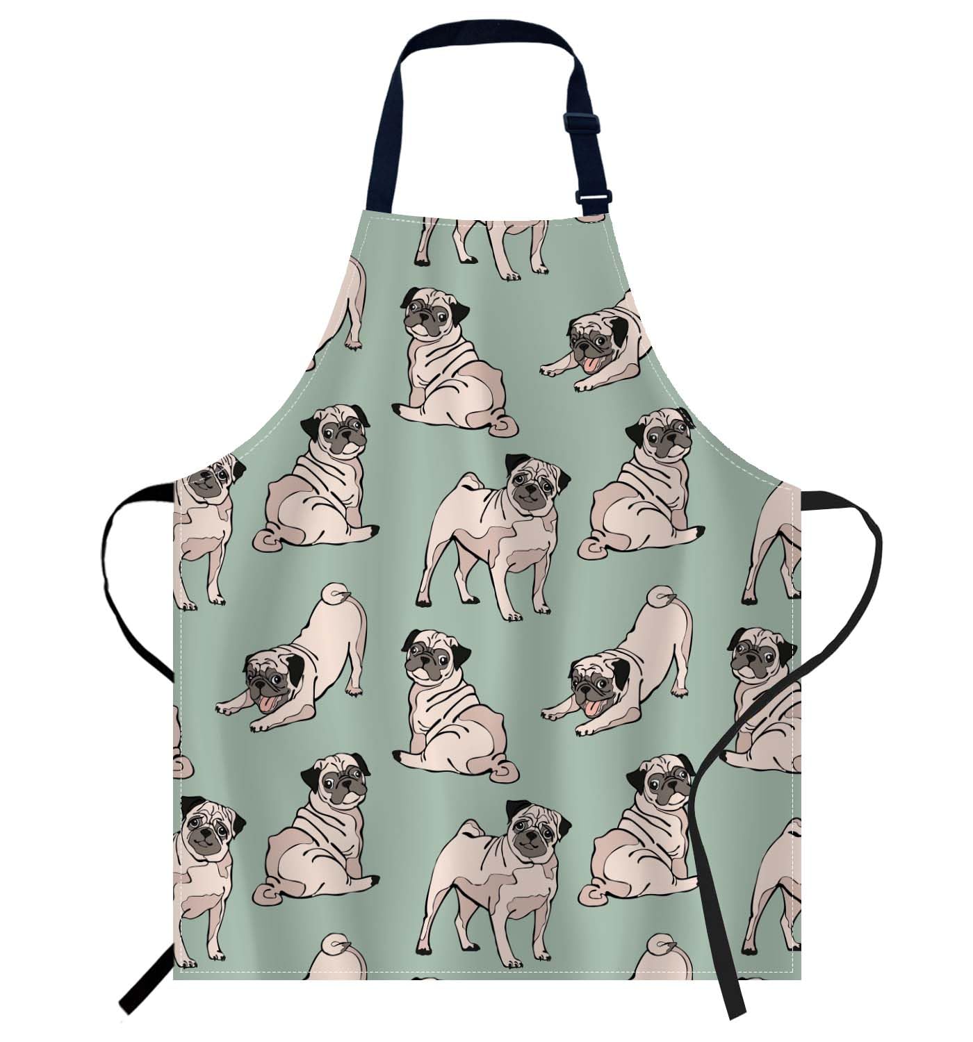 Smooffly Cute Dogs Pug Apron,Adjustable Neck Bib Apron for Men Women,Suitable for Kitchen Cooking Waitress Chef Apron