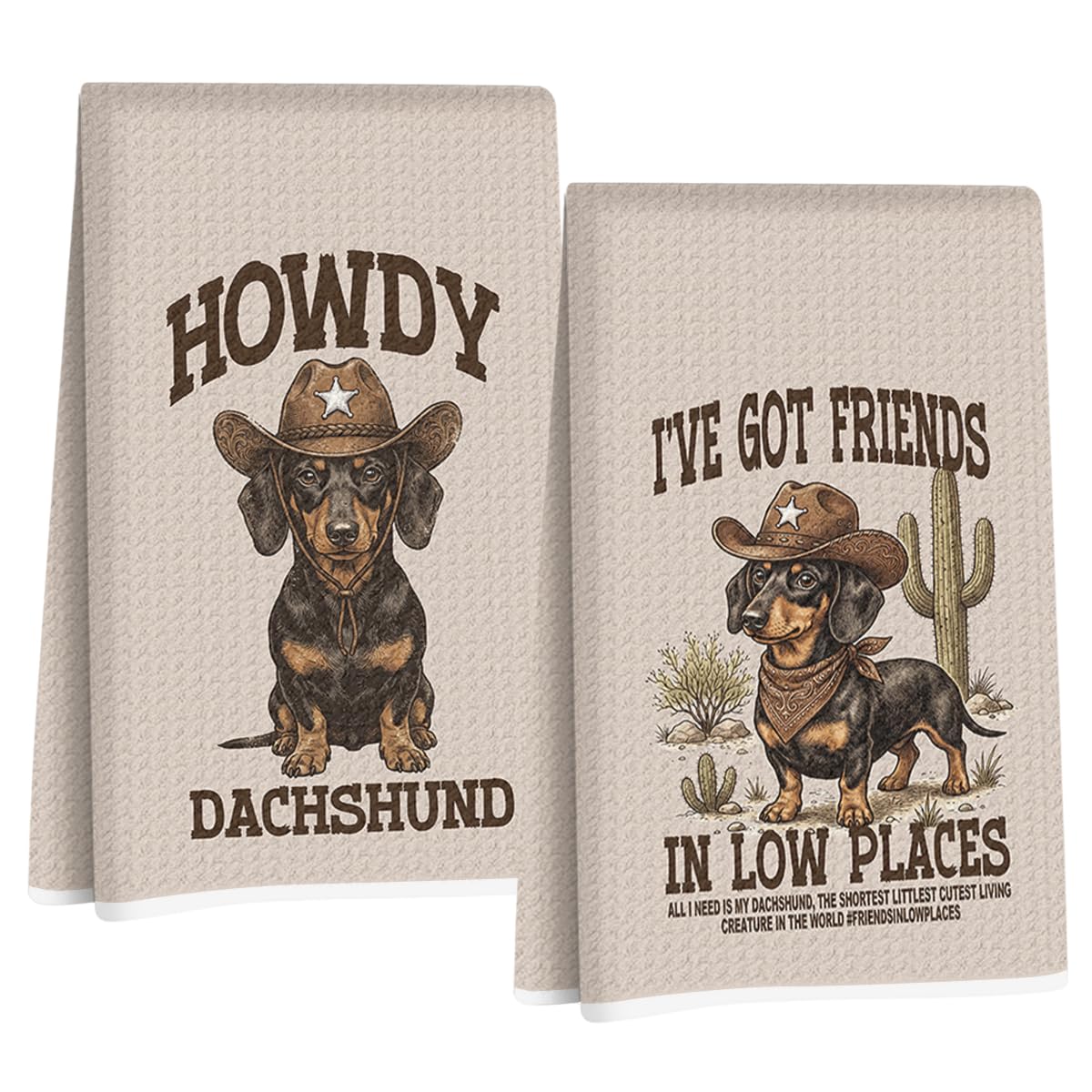 2 Pcs Western Dachshund Kitchen Towels, Preppy Cowboy Reusable Dish Towels