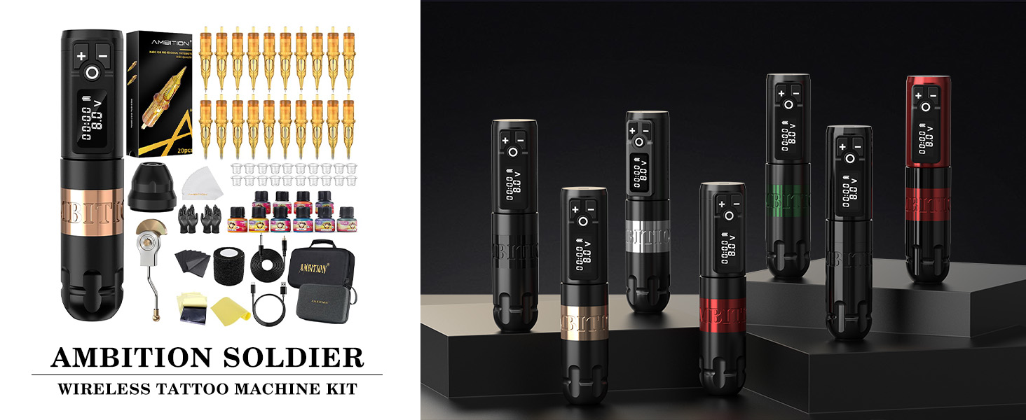Ambition Soldier Tattoo Machine Kit completo Rotary Wireless