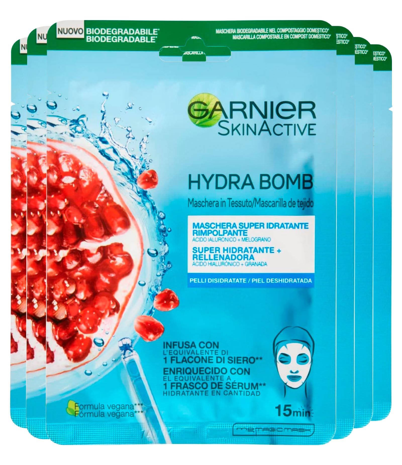 3x Garnier SkinActive Hydra Bomb Mascarilla Facial en Tela Hidratante y Matificante con Té Verde y Ácido Hialurónico — view 26