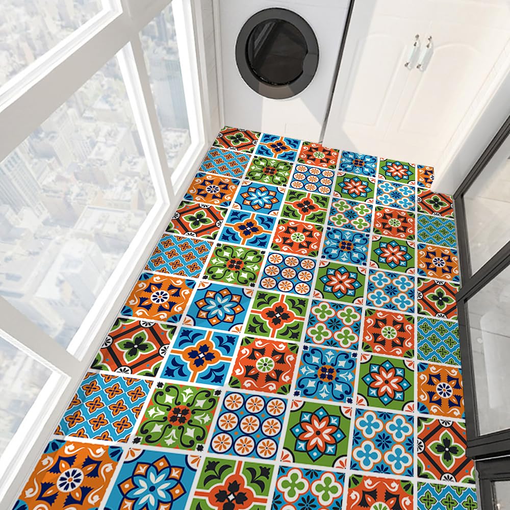 1-3szt. Duże naklejki na płytki, geometryczne pomarańczowe niebieskie naklejki na płytki, odklej i przyklej samoprzylepne ścienne winylowe dekoracje domowe DIY do łazienki, kuchni, wodoodporne, olejoo