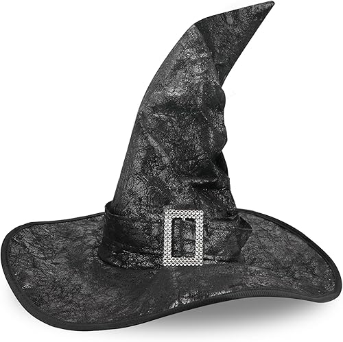 POTOTA Sombrero de bruja, sombrero de bruja de Halloween para mujer, sombrero de bruja negro para adultos, diadema para disfraz de bruja para mujer,