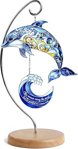 Adorno navideño de delfín, efecto atrapasoles, adorno de playa costera con soporte para decoración de escritorio o habitación, regalos de delfín,