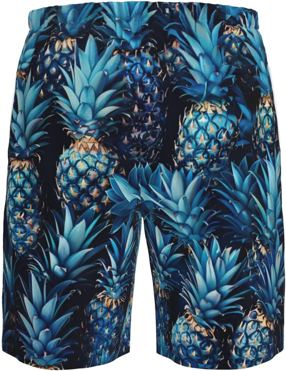 Blue Pineapple Print Men's Quick-Drying Shorts Casual Beach Pants Stretch Waist Shorts and Pockets