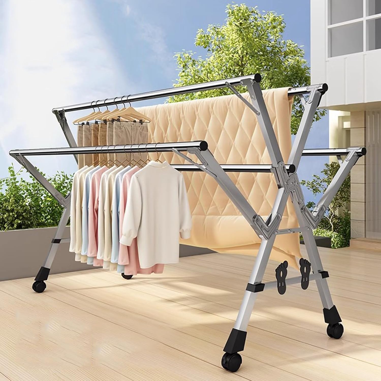 EYRMQWJPC Foldable Clothes Airer， Stainless Steel Drying Rack Portable Folding 20 Hooks Indoor Outdoor Multiple Sizes(200cm)